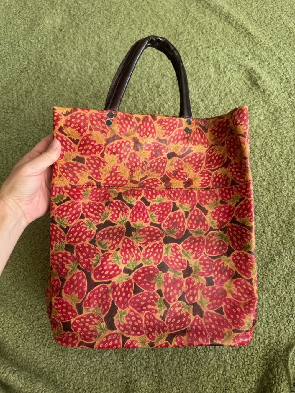 RARE Vintage Strawberry Textured Leather Tote Bag Medium